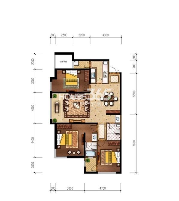 莱安逸珲17#楼03户型3室2厅2卫1厨 136㎡